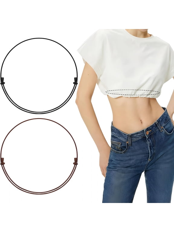 2Pcs Invisible Elastic Crop Tuck Band for Women Adjustable Stretch Belt for Tightening/Shortening Shirts Sweater Tops