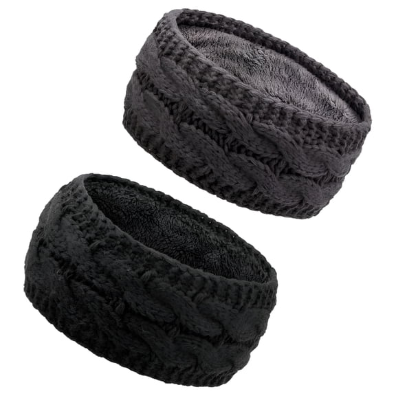 TELOLY 2Pcs Knit Ear Warmer Headband for Women Fuzzy Wool Fleece Lined Head Wrap Winter Headbands for Cold Weather