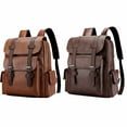 thumbnail image 1 of TELOLY 2Pcs Leather Backpack for Men Multi-Length Adjustable Straps Leather Laptop Backpack Expansive Storage Elastic Adjustable Straps Leather Travel Backpack Style8 Khaki Brown, 1 of 2
