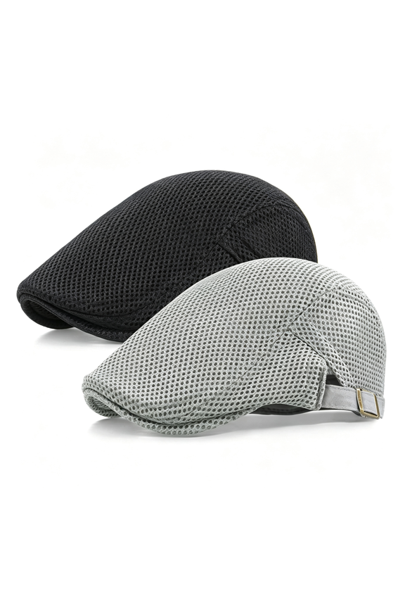 2Pcs Men'S Mesh Cap Breathable Summer Newsboy Hat Adjustable Beret Ivy Cap Irish Cabbie Driving Hunting Hats Breathable Summer Newsboy Cap