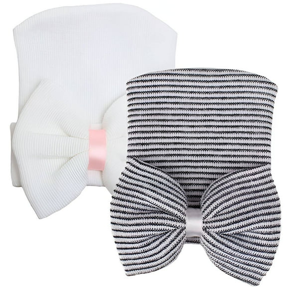 TELOLY 2Pcs Newborn Hats,Classic Pattern Newborn Hats for Baby Girls,Timeless Cute Appeal Baby Hat,Style1