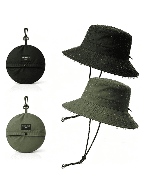 2Pcs Packable Waterproof Bucket Rain Hats Quick Dry Sun Hats for Men Women|Fishing Hats Uv Protection for Beach Hiking Outdoor Durable Waterproof Hats for Men