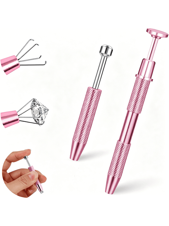 2Pcs Piercing Ball Grabber Tool for Changing Jewelry, Stianless Steel Flat Back Earring Applicator Internally Threaded Push Pin Piercing Grabber Tool, Anti Slip 4 Claw Gem Ball Grabber Tool