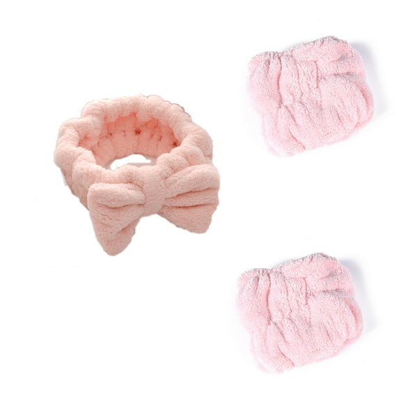 TELOLY 2Pcs Sweat Band,Bow Design Headbands,Cozy Coral Fleece Head Bands for Women's Hair,Pink