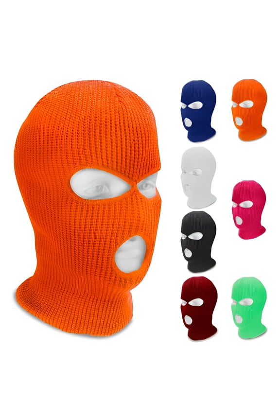 3-Hole Full Face Cover Ski Balaclava Mask Knitted Hat for Men Women, Orange