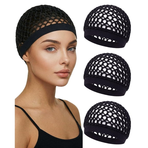 TELOLY 3 Pack Elastic Mesh Hair Net for Sleeping Comfortable Crochet Mesh Snood Cap with Wide Soft Hairband for Silk Press Hair Wrap for Women Extra Long Hair Nets for Sleeping Mesh