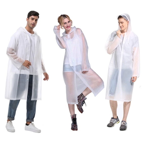 TELOLY 3 Pack Reusable Rain Ponchos for Adults, Eva Rain Coat with Hoods and Sleeves, Clear Reusable Rain Ponchos for Adults
