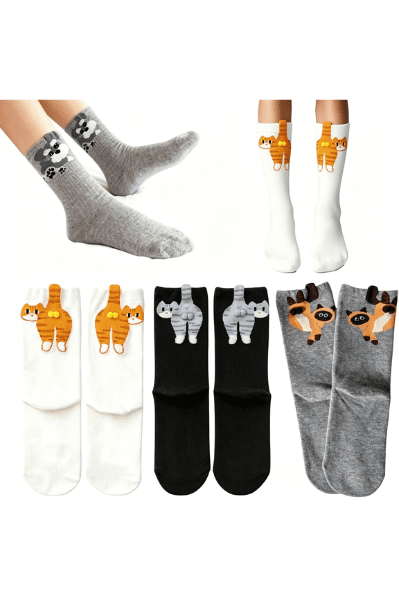 3 Pairs Funny Cat Socks,Cute Cat Sock with Balls for Women