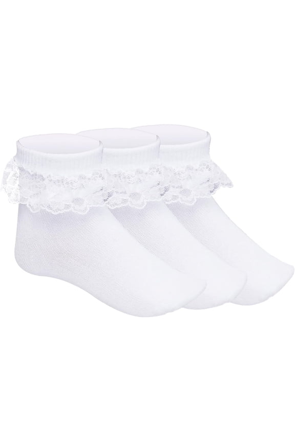 3 Pairs Girls Ruffle Socks White Ruffled Lace Socks for Girls Toddler Frilly Dress