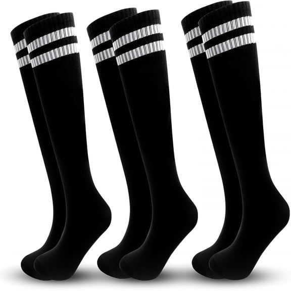 TELOLY 3 Pairs Kids Soccer Socks Striped Knee High Tube Socks Football Uniform Sports Socks for Boys Girls 6-12 Years Old