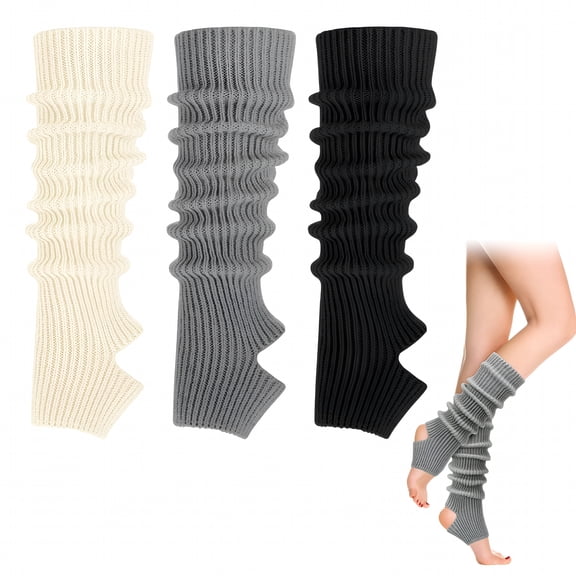 TELOLY 3 Pairs Long Stirrup Leg Warmers 16.9 Inch Over the Knee Ribbed Knit Leg Warmer for Women 80S Party Dance Sports