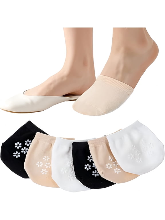 3 Pairs Mule Socks for Women, Breathable Half Toe Covers with Non-Slip Grip, No Show Liner Socks for Slides and Sandals, Black Beige White