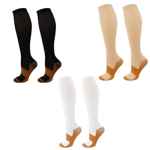 TELOLY 3 Pairs Running Socks,Gradient Pressure Reduction Support Socks for Women,Moisture-Wicking Knee High Stockings for Men Women,L/XL,Mixcolor