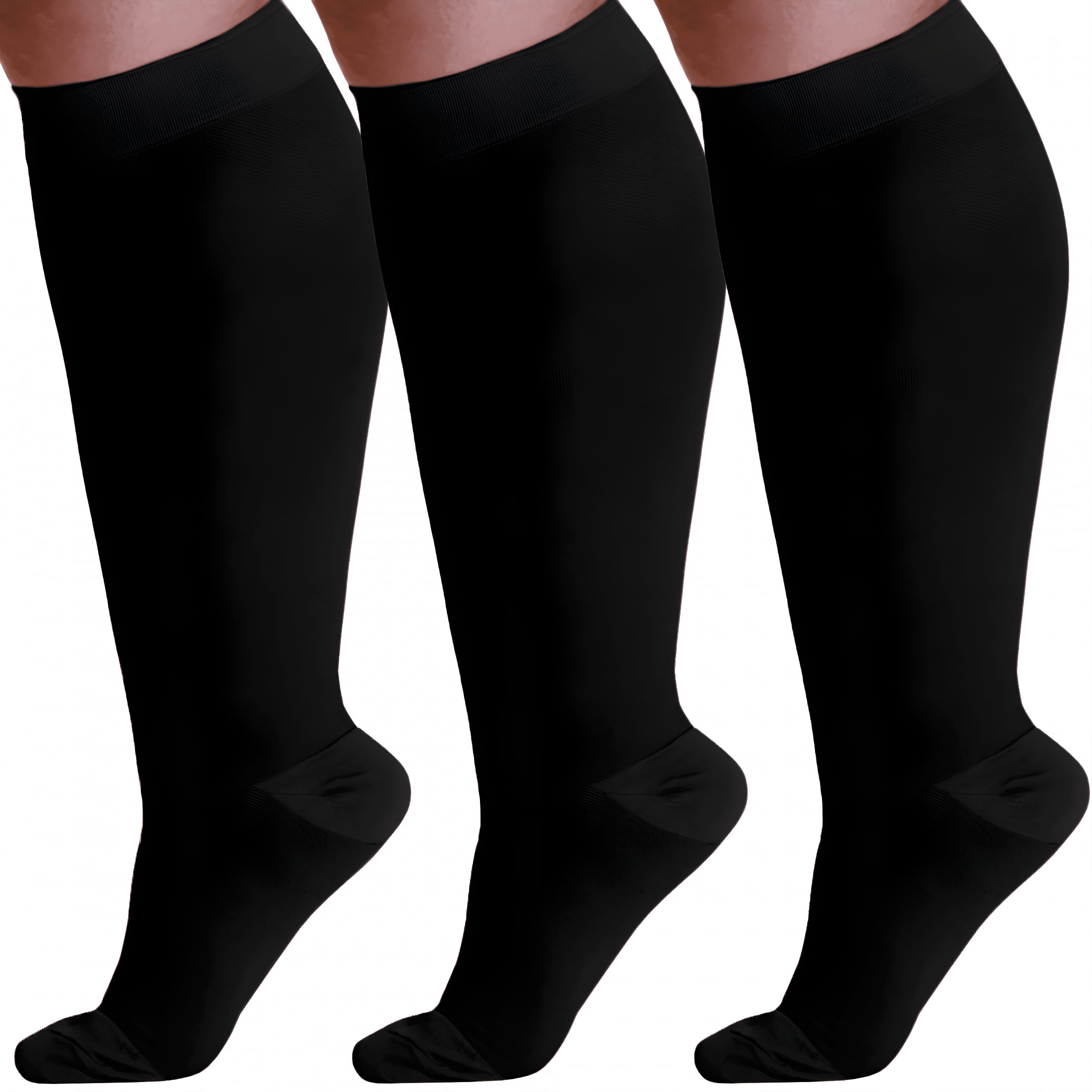 TELOLY (3 Pairs) Wide Calf Unisex Compression Knee High 20-30Mmhg Calf Compression Sleeve Women-Black,3X-Large
