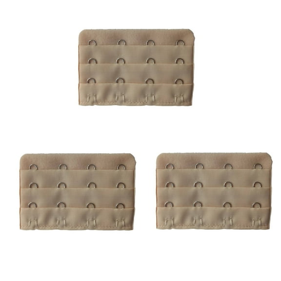 TELOLY 3 Pcs Bra Extender,2" Three-Row and Four-Fasteners Bra Back Extender,Soft Polyester Bra Strap Extender,Multicolor,Beige