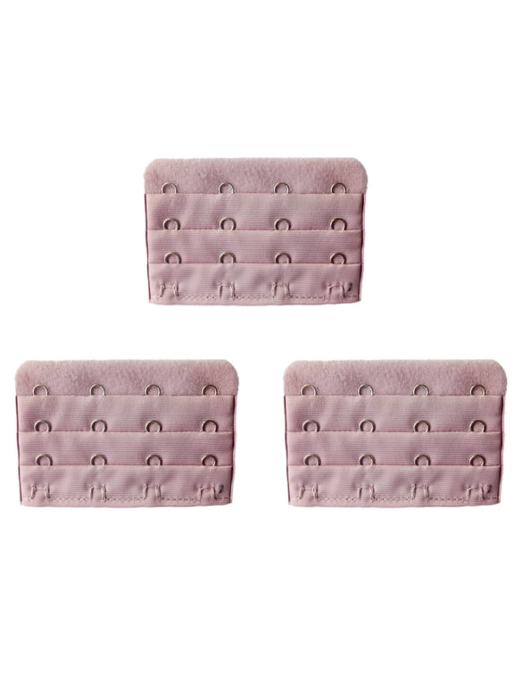 3Pcs Multicolor Bra Back Extender - 2" 3-Row 4-Fasteners, Soft Polyester, Includes Pink