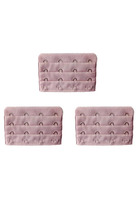 3Pcs Multicolor Bra Back Extender - 2" 3-Row 4-Fasteners, Soft Polyester, Includes Pink