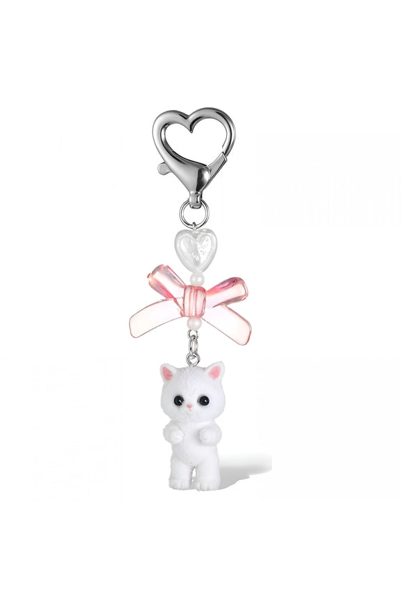 3 Pcs Fuzzy Cat Keychain, Cute Cat Keychain, Aesthetic Keychain, Stylish Cute Keychains, Delicate Kitty Keychains Decor, Heart Bow Pendant for Women, Cat Keychain Charms for Backpack, Purse