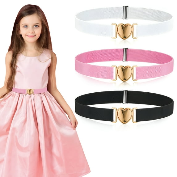 TELOLY 3 Pcs Heart Elastic Stretch Belts for Girls, Adjustable 18 - 30'' Waist Belt for Toddler, Kids (3 Pack)