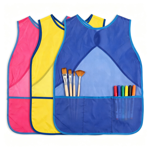 TELOLY 3 Pcs Kids Painting Apron,Waterproof Smocks for Kids|Aprons Sleeveless Painting Smocks Kids Art Aprons with 3 Pocket for Kid 3-8 Years Kids Smock
