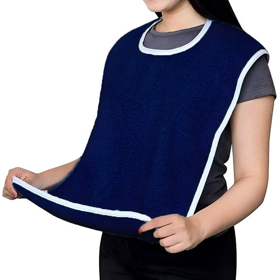 TELOLY 3 Pieces Adult Terry Bibs,Large Adult Feeding Bibs Reusable Machine Washable Clothing Protectors,Adjustable for Elderly,Women Dark Blue