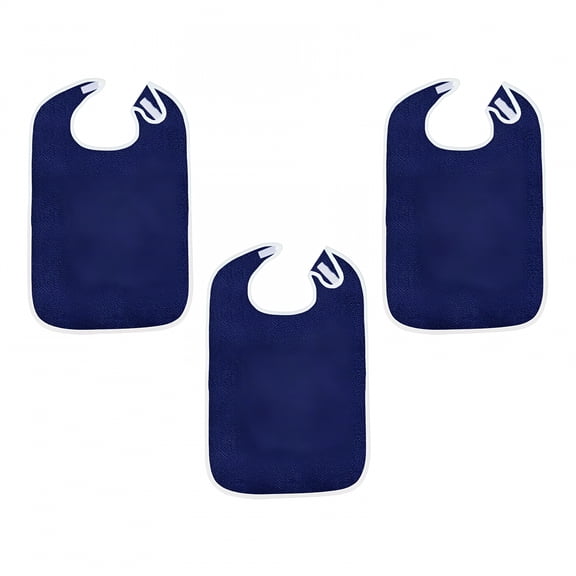 TELOLY 3 Pieces Adult Terry Bibs,Large Adult Feeding Bibs Reusable Machine Washable Clothing Protectors,Adjustable for Elderly,Women dark blue