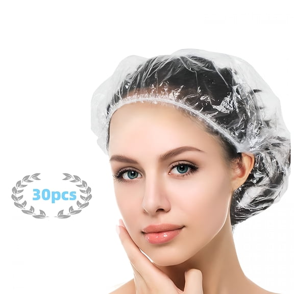 TELOLY 30Pcs Disposable Shower Caps, Large Thick Clear Waterproof Shower Cap for Women, Large Size 20.5", Home Use, Spa, Hotel and Hair Salon, Clear Shower Caps for Travel