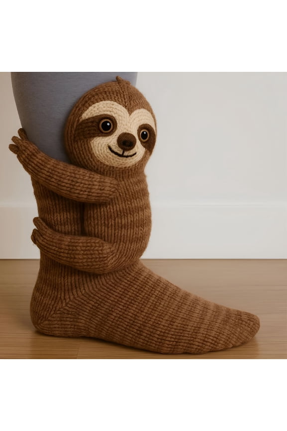 3D Knit Animal Sloth Socks for Women, Cute Plush Animal Hug Socks, Cozy Long Stocking for Winter Christmas Gifts, Sloth Hugging Socks