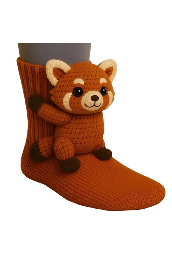 3D Knit Animal Socks Cute Christmas Handmade Warm Thick Floor Sock Funny Fluffy 3D Knit Animals Socks for Winter, Red Panda
