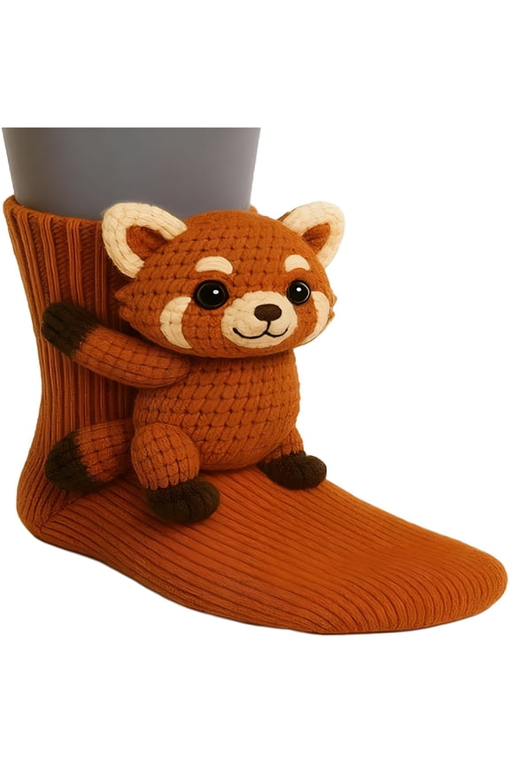 3D Knit Animal Socks - Funny Warm and Soft Long Stocking Stuffers Socks, Fun & Adorable Christmas Gifts, Cozy Socks for Fall & Winter - Red Panda