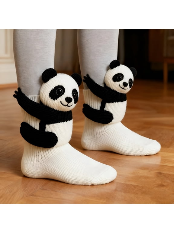 2026 New 3D Knit Animal Socks, Hand Crocheted Double Layer Warm Socks with Cow and Sloth Designs, Novelty Crew Socks for Women and Men, Animal Hugging Socks