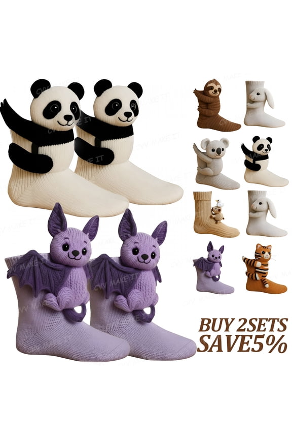 3D Knit Animal Socks Hand Crocheted Floor Sock Hand Crochet Knit Warm Sock Novelty Animal Hug Sock Soft Breathable Cotton Animal Hugging Socks(4Pcs)