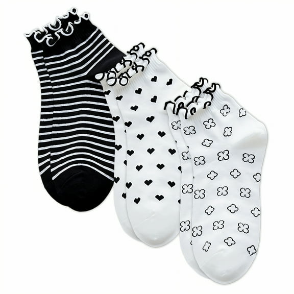 TELOLY 3Pairs Ankle Socks for Women,Moisture Absorbing Ruffle Socks,Anti-Friction Design Womens Socks Size 9-11,Combination3