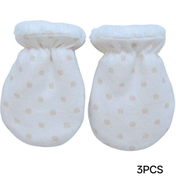TELOLY 3Pairs Baby Mittens Insulated Warmth Baby Mittens Newborn Snow-Ready Gloves Newborn Mittens Quick-Drying Fabric Beige Dot