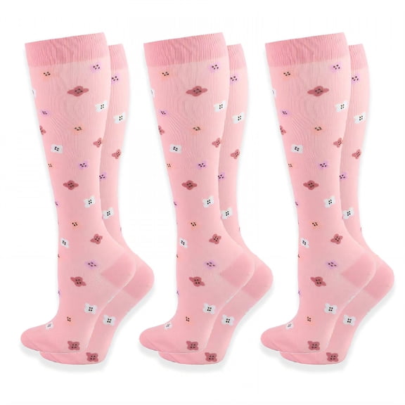 TELOLY 3Pairs Compression Socks for Women, Comfortable All-Over Elastic Material Comfortable All-Over, Elastic Material Comfortable Socks Non-Slip Cuff 3D Heel Fit Ergonomic Socks for Women