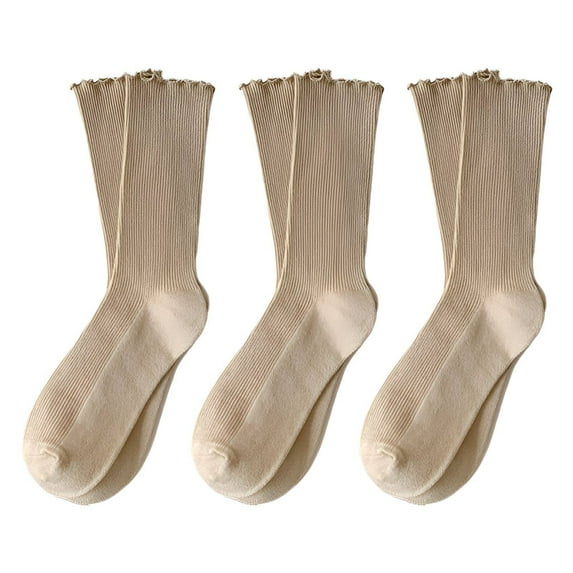 TELOLY 3Pairs Fuzzy Socks for Women,Combed Cotton Fabric Knee High Socks,Skin-Friendly Softness Boot Socks for Women,LightBrown