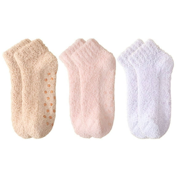 TELOLY 3Pairs Fuzzy Socks for Women,Seamless Toe Finish Knee High Socks for Women,Smooth Friction-Free Fit Long Socks for Women,Style1