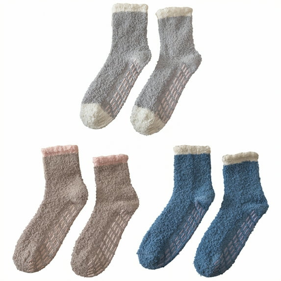 TELOLY 3Pairs Fuzzy Socks for Women,Slipper Socks Slipper Socks for Women,Winter Long Socks for Women,Color Mixing1