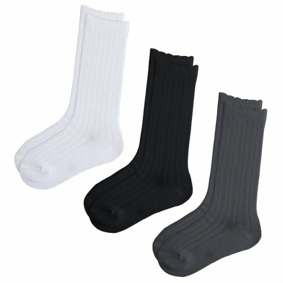 TELOLY 3Pairs Girls Knee High Socks,90-105Cm Knee High Socks,Lace Trim Knee Socks,Style1,Xs