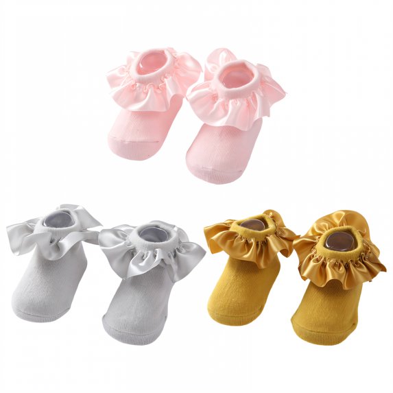 TELOLY 3Pairs Kids Socks,0-12 Months Ruffle Socks,Girly Elegance Lace Socks Lace Socks,Combination7