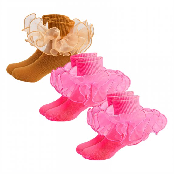 TELOLY 3Pairs Kids Socks,1-3 Years Old Ruffle Socks,Lace Trim Lace Socks,Style3,12-15Cm