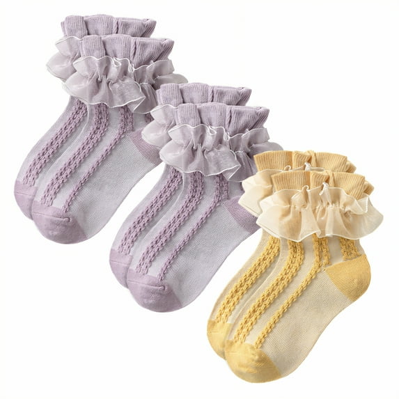 TELOLY 3Pairs Kids Socks,1-3 Years Old Ruffle Socks,Lightweight Fabric Lace Socks,Combination3