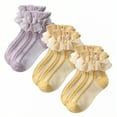 thumbnail image 1 of TELOLY 3Pairs Kids Socks,1-3 Years Old Ruffle Socks,Solid Color Lace Socks,Combination2, 1 of 1