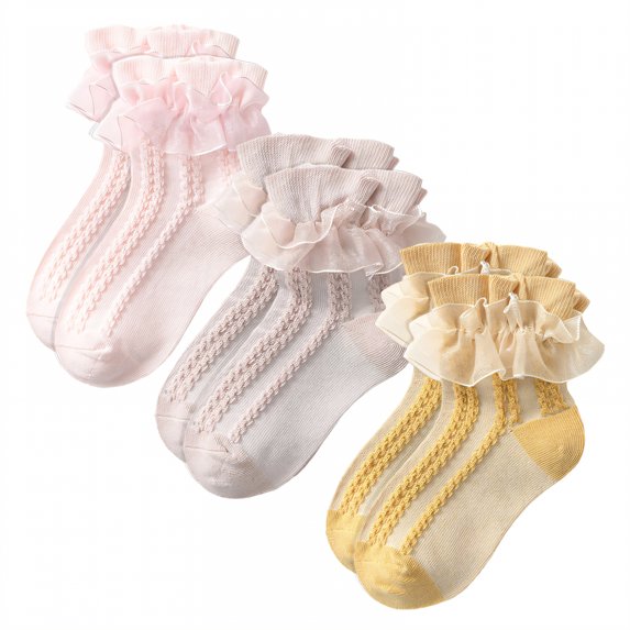 TELOLY 3Pairs Kids Socks,4-6 Years Old Ruffle Socks,Lightweight Fabric Lace Socks,Combination3