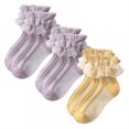 thumbnail image 1 of TELOLY 3Pairs Kids Socks,4-6 Years Old Ruffle Socks,Plain Style Lace Socks,Combination3, 1 of 1