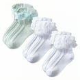 thumbnail image 1 of TELOLY 3Pairs Kids Socks,4-6 Years Old Ruffle Socks,Solid Color Lace Socks,Combination2, 1 of 1