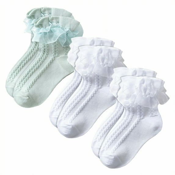 TELOLY 3Pairs Kids Socks,4-6 Years Old Ruffle Socks,Solid Color Lace Socks,Combination2