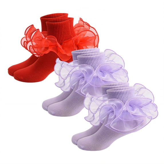 TELOLY 3Pairs Kids Socks,6-8 Years Old Ruffle Socks,Lace Ruffle Socks ,Ruffle Socks For Girls