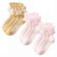 thumbnail image 1 of TELOLY 3Pairs Kids Socks,Age 10+ Ruffle Socks,Breathable & Sweat-Wicking Lace Socks,Combination4, 1 of 1