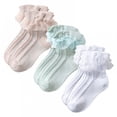 thumbnail image 1 of TELOLY 3Pairs Kids Socks,Age 10+ Ruffle Socks,Girly Elegance Lace Cuff Lace Socks,Combination1, 1 of 1